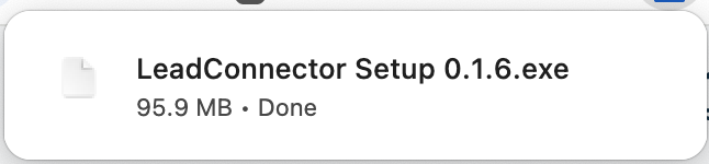 Notificação de download concluído do arquivo LeadConnector Setup .exe no Windows