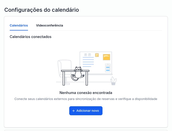 Tela de configurações de calendário sem conexões